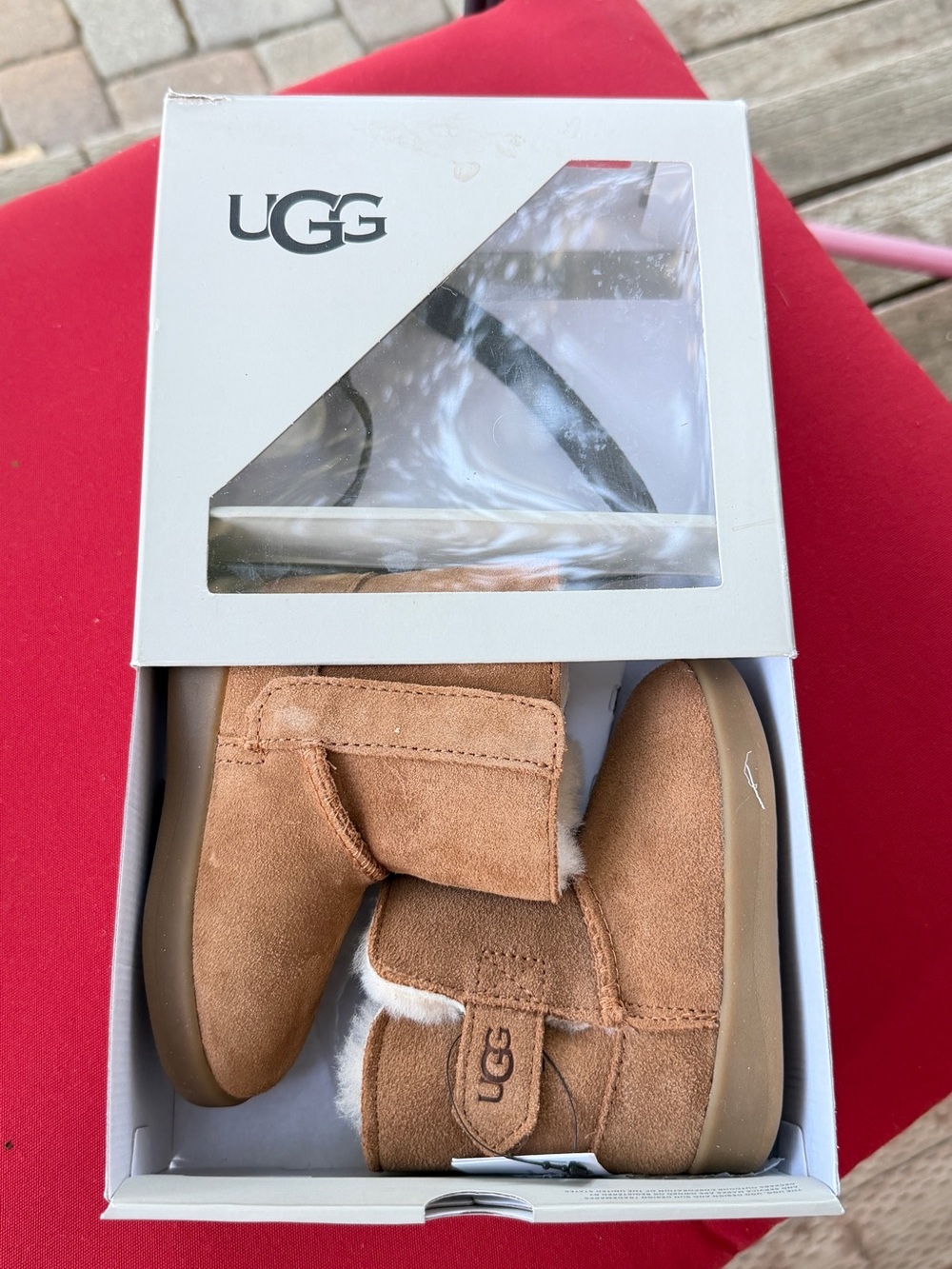 UGG Keelan Infant Baby Boots Chestnut Suede Sheepskin Size 4/5 12-18M w/ Box - Picture 2 of 4